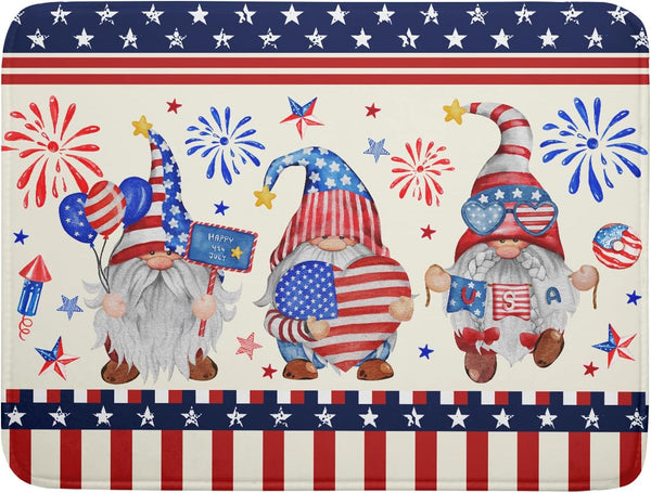 4th of July Drying Mat for Kitchen Counter, 18 x 24 in - Patriotic Gnomes Microfiber Dish Drainer Pad for Holiday Decor