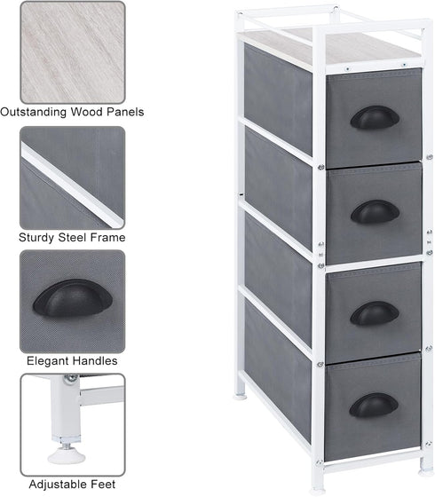 HAITRAL Narrow Dresser - 4 Drawers Slim Fabric Storage Cabinet with Removable Drawers for Laundry, Closet, Living Room