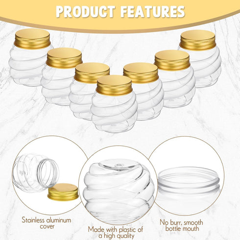 Suclain 50 Pcs 2 oz Honeycomb Plastic Jars with Gold Lids, Mini Honey Jars for Party Wedding Favors, DIY Gift