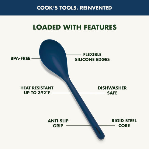 GreenPan Silicone Solid Spoon, Mixing Stirring Serving Kitchen Utensil, Flexible Rubber Nonstick Cookware, Blue