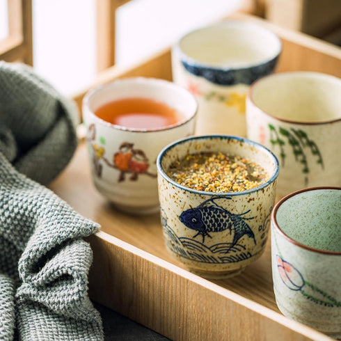 6 6 Oz Pieces Japanese Tea Cups, Ceramic Coffee Cup with Good Heat Retention, No Handle Teacup Matcha Mug for Latte