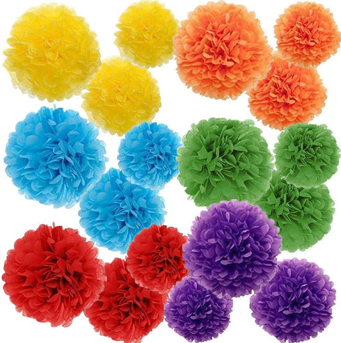 Gavoyeat 18 pcs Paper Pom Poms Color Tissue Flowers for Birthday Celebration Wedding Party Halloween Christmas