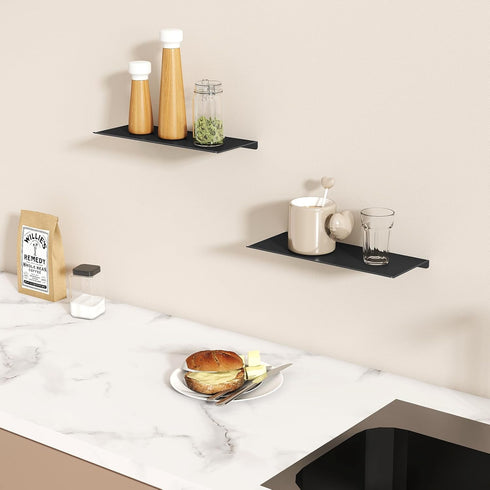2 Pack 12" MKO Floating Shelves for Wall, Metal Wall Mounted Shelf for Bathroom, Bedroom, Living Room, Kitchen, Little