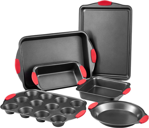 VEVOR Baking Pans Set, 6-Piece, Nonstick Carbon Steel Cookware Sheets & Trays,
