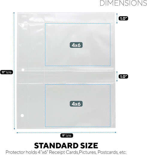 20 Pack Recipe Card Page Protectors, Clear Refill Sheets for 3 Ring Binders, 4" x 6", 2 Pockets Per Page, Holds 4 Cards Per Sheet, Perfect for Recipe and Photo Sleeves Organizing by Toucan Craft Supplies