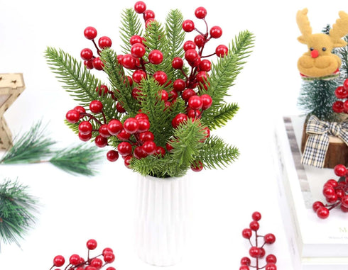 UWIOFF 20 8.3" Pcs Red Berry Stems, Holly Christmas Berries Stems for Christmas Tree Picks Decorations Crafts Holiday