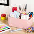 Multiuse Caddy Organizer with Handle - Stackable Plastic Bin Basket for Art Supplies, Makeup, Bathroom, Kitchen (Pink)