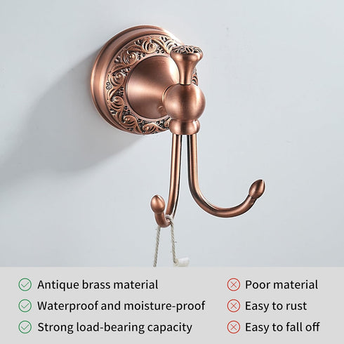 Red Copper Bath Towel Hooks, Wall Mounted Bathroom Hardware Accessories with Pattern Carving Design