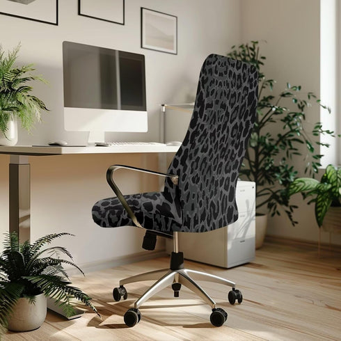 Black Leopard Print Office Chair Cover, Removable Computer Chair Slipcovers with Elastic Bottom Universal Rotating Desk