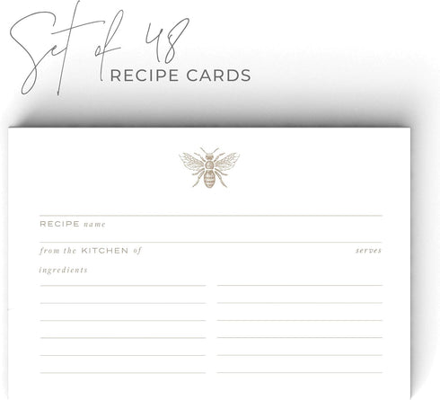 Gold Bee Recipe Cards from Dashleigh: 48 Water-Resistant, Double-Sided Cards, 4x6 inches