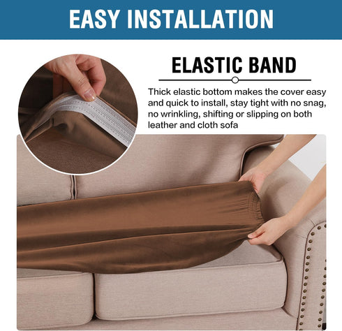H.VERSAILTEX Velvet Stretch Individual Couch Cushion Cover, Plush Slipcover for Loveseat Sofa Cushion, Caramel
