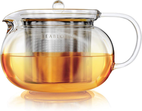 Teabloom Kyoto 2-in-1 Tea Kettle/Tea Maker, Heatproof Glass Teapot with Removable Loose Tea Filter for Connoisseurs