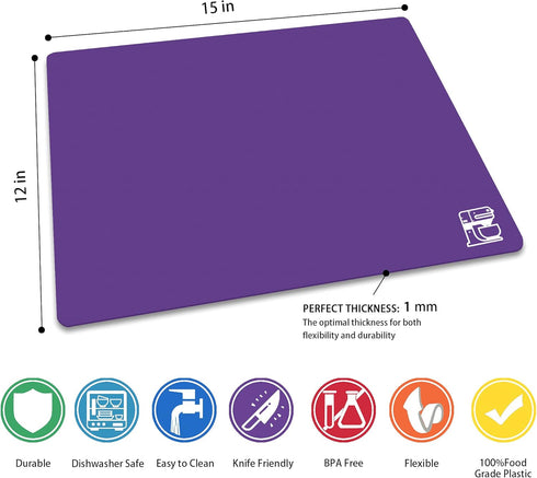 ZVP Flexible Plastic Cutting Boards Set of 3, Non-Slip Chopping Mats for Kitchen, BPA Free