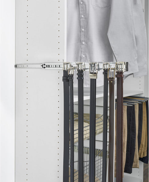 Rev-A-Shelf 14" Pull Out Closet Organization Rack for Belts, Ties, Scarves, Accessories Storage Hanger, Chrome, BRC-14CR