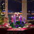MCEAST 12 Inch Christmas Centerpiece Wreath Candle Holder with Purple Ribbon, Bowknots, Pine Cones for Home Decoration