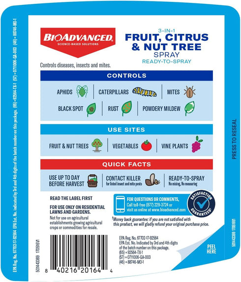 3-in-1 32 oz, BioAdvanced Fruit, Citrus & Nut Tree Spray Ready-to-Spray, Fruit Tree Spray