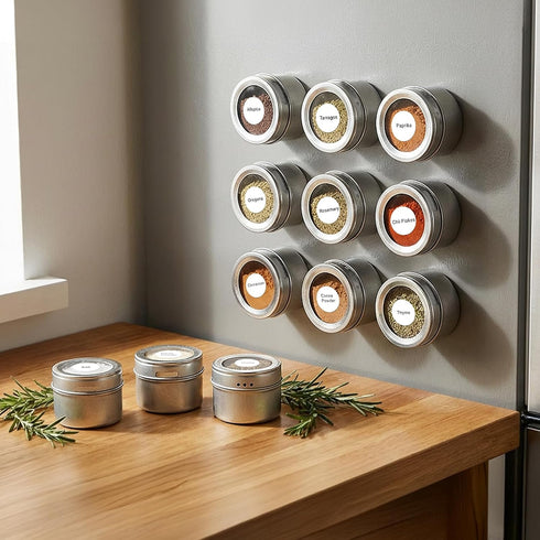 20 Pack 240 Set Bekith Magnetic Spice Jars, Magnetic Spice Containers for Refrigerator, Seasoning Tins with Clear Top