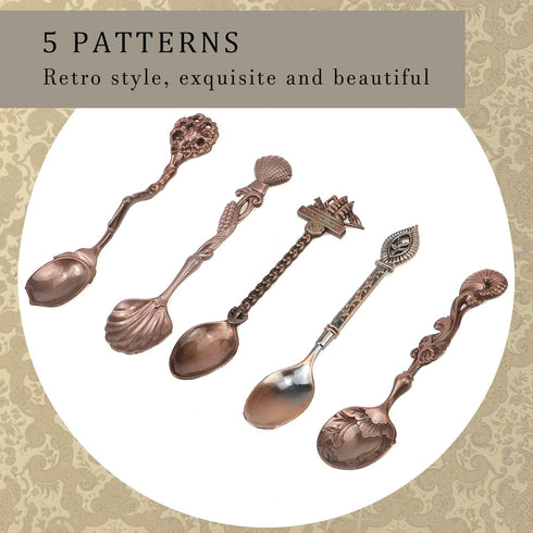 Vintage Royal Style Carved Coffee Spoon, 5PCS Antique Teaspoon Mini Tableware for Cafe Kitchen Dining Bar