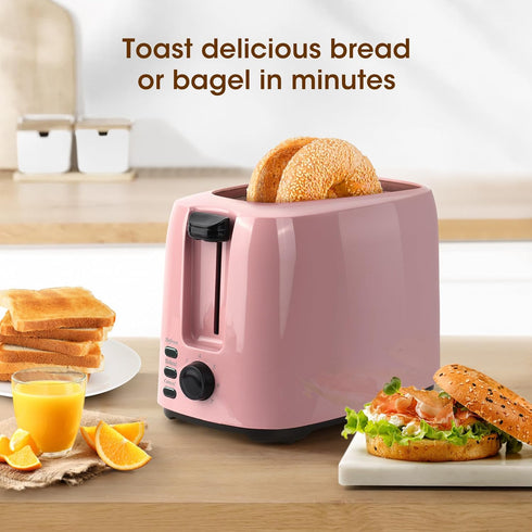iSiLER 2 Slice Toaster - Pink, 1.3 Inches Wide Slot Bagel Toaster with 7 Shade Settings, Compact with Removable Crumb