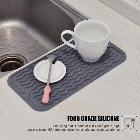 Silicone Dish Drying Mat, Non-Slip Easy Clean Sink Mat, Large Heat-resistant Dish Drainer for Kitchen Counter