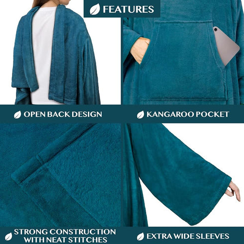 PAVILIA Wearable Blanket with Sleeves for Adult Women Men, Soft Warm Fleece Wrap Throw, Robe Blanket Gift