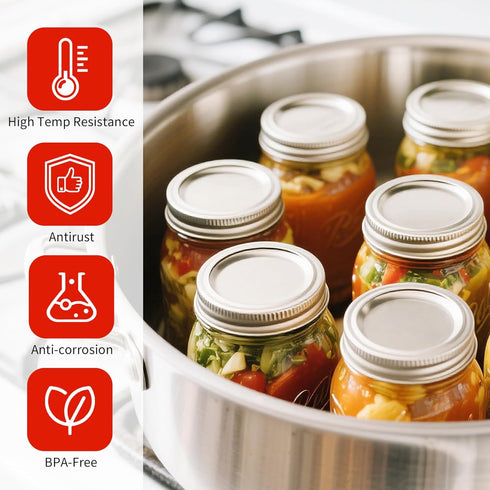 Aliggbent Canning Lids 130PCS, Wide Mouth Mason Jar Lids, Anti-Rust and Leak Proof Airtight Split-Type Lids.
