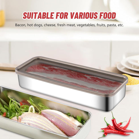 2 Pack Bacon Keeper Container, Cheese Container for Fridge, Stainless Steel Deli Containers with Lids for Refrigerator