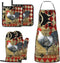 Rooster Print Oven Mitts and Pot Holders Set, 5 Pcs Heat Resistant Kitchen Mitten Gloves and Non-Slip Potholders