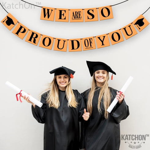 KatchOn We Are So Proud Of You Banner - 14 Feet, No DIY, Black Orange Grad Decorations