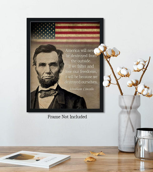 Govivo Abraham Lincoln Historic Quote Wall Decor Art Print, American Patriotic President, Unframed Artwork