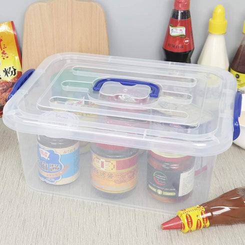 2 Packs Plastic Stackable Storage Boxes - Transparent Lid and Deep Blue Handle, Holds 8 Quart