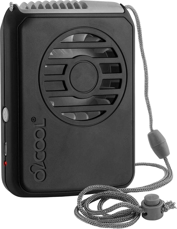 O2COOL Portable Neck Personal Travel USB Battery Powered Adjustable Lanyard Cooling Fan (Black)