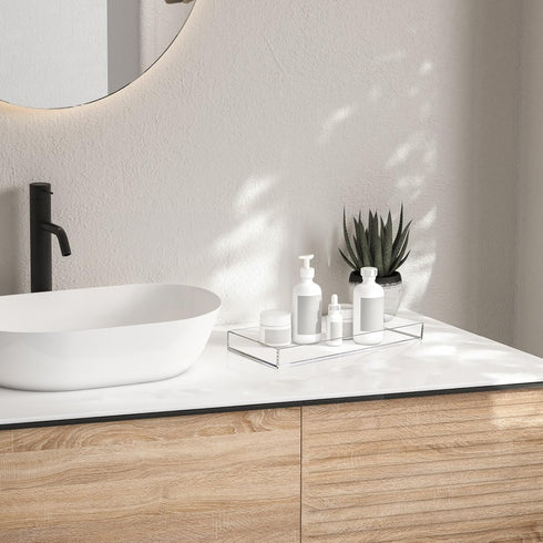 Peohud 3 Pack Acrylic Bathroom Trays, Clear Vanity Tray for Decorative Countertop Organizer, 12 x 5.1 x 1.2 Inches
