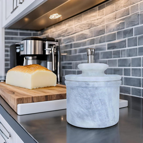 Countertop (3 oz White Marble Butter Keeper with Lid | Soft Spreadable French Butter Crock for | Home and Kitchen Decor