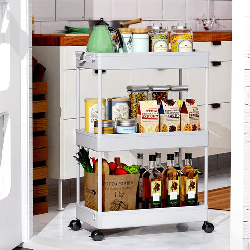 SPACEKEEPER Rolling Storage Cart, 3 Tier Bathroom Organizer with Wheels, Mobile Shelving Unit for Office Home