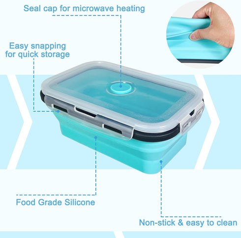Guyuyii 4-Piece Collapsible Food Storage Containers, Foldable Silicone with Lids, Microwave, Freezer, Dishwasher Safe