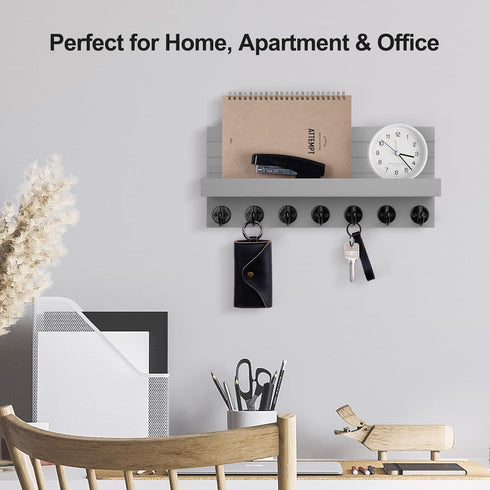Key Holder Wall Mount - Entryway Key and Mail Holder with 7 Sturdy Hooks - Decorative Wall Shelf with Mounting Hardware