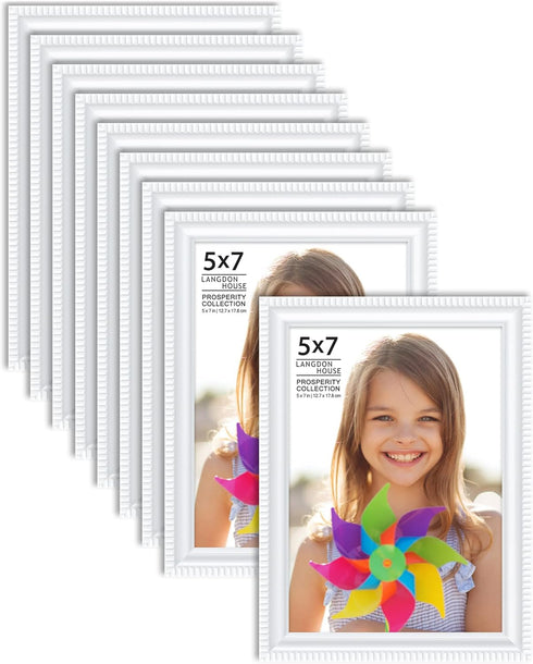 Langdon House 5x7 Picture Frames (White, 12 Pack), Contemporary Frame Set for Wall Mount or Table Top, Prosperity