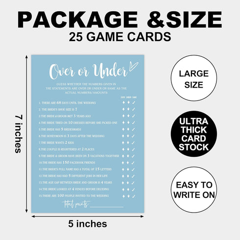 Blue Theme Bridal Shower Games 25 Guests, Over or Under Bridal Games, Wedding Advice Cards, Wedding Games for Reception, Bride Groom Wedding Bachelorette Engagement Party Supplies-C13