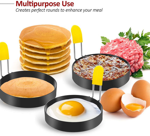 Egg Ring for Frying Eggs and English Muffin - Round Shaper Mold with Anti-scald Handle - Stainless Steel Non-stick