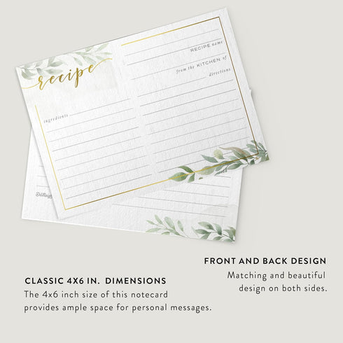 Dashleigh Farmhouse Greenery Recipe Cards, 48 Double Sided 4x6 Cards with Gold Foil, Sage Green Rustic Kitchen Gift