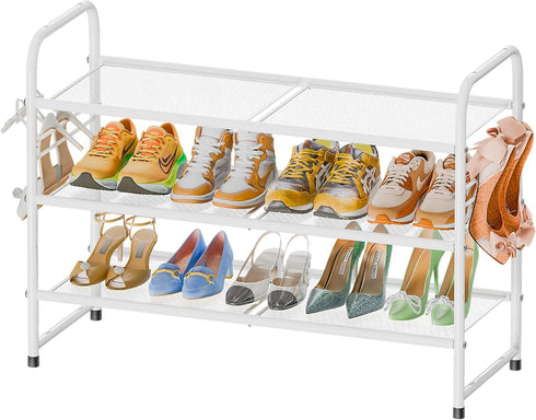3-Tier Closet 33" SUFAUY Mesh Shoe Rack, Metal Wide Shoe Shelf Heavy Duty, White