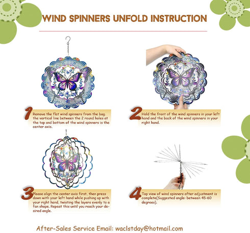 Wind Spinners Outdoor Butterfly Decorations, 12 Inch 3D Hanging Wind Sculptures for Garden Decor, Birthday Gifts
