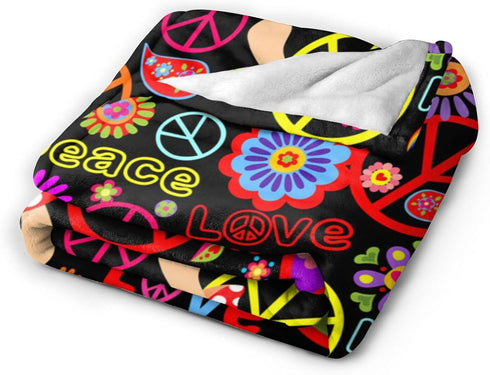 VOOHDDY Cozy 80"x60" Funny Colorful Hippie Peace Love Blanket, Soft Blankets Flannel Bed Throw Lightweight Plush Gifts