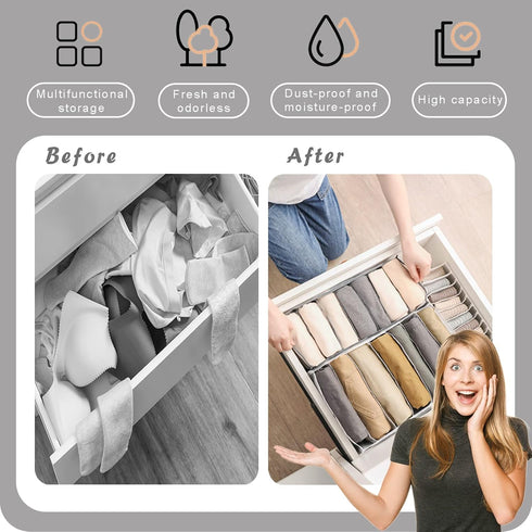 ULENDIS 9 Pack Wardrobe Clothes Organizer for Drawers, Foldable Mesh Separation Box, Drawer Dividers for Clothes