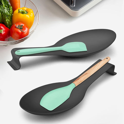 LIANYU Black Stainless Steel Spoon Rest Set of 2, Spatula Ladle Utensil Holder for Kitchen Counter, Dishwasher Safe.