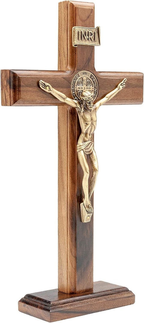 Intercession Wall and Table Wood Cross Crucifix, 10 inches in Antique Gold