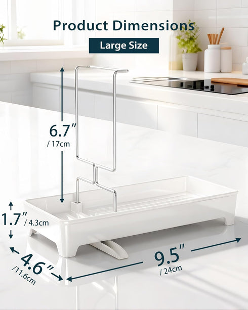 Caumic 304 Countertop Plastic Sink Caddy, Rustproof Sponge Holder for Kitchen Sink with Stainless-Steel Brush Holder