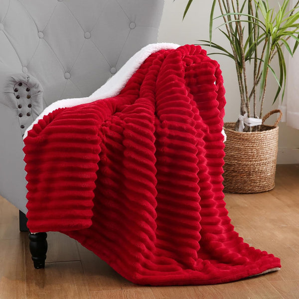 Red Sherpa Fleece Throw Blanket 6080 for Couch Sofa Bed,Double Side Soft