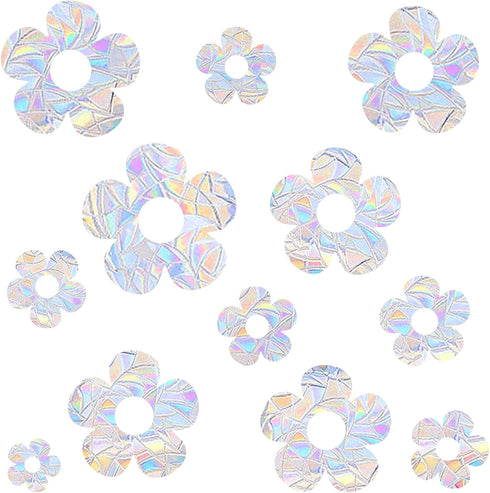 Small Flower Window Clings, Anti Collision Window Decals, Static Cling Stickers for Bird Strikes, Rainbow Design
